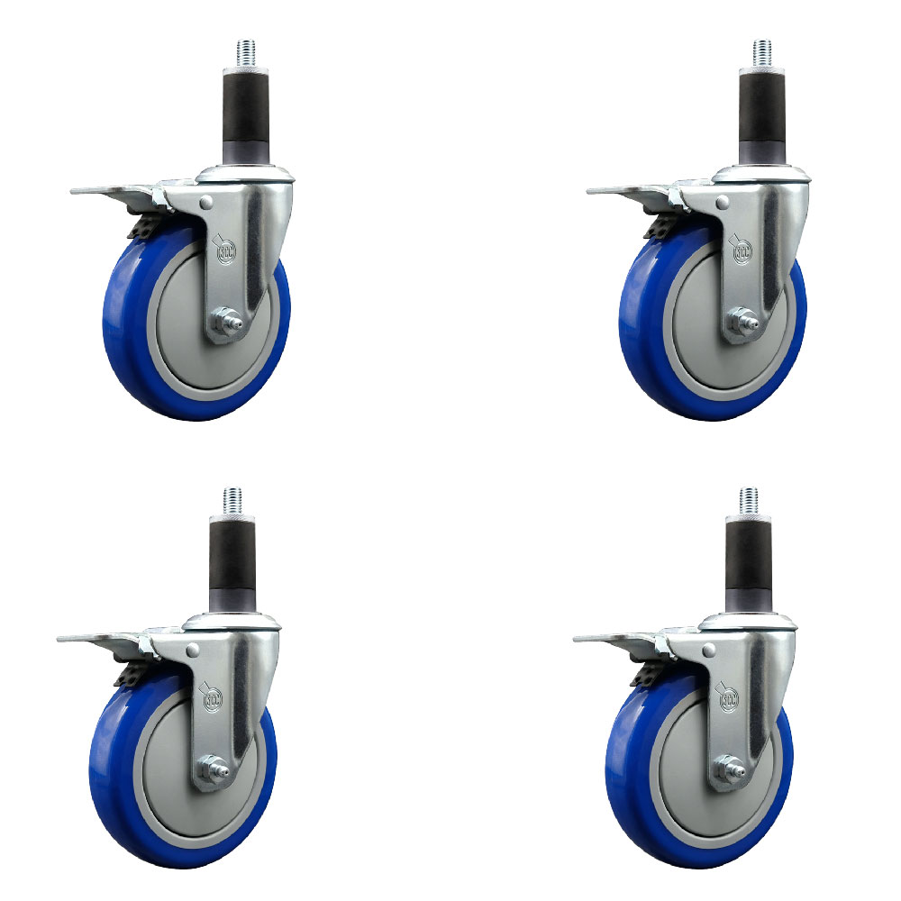 SCC-EXTTL20S514-PPUB-BLUE-114-4 Polyurethane Swivel Expanding Stem Caster with 5 in. Blue Wheels & 1.25 in. Stems - Set of 4