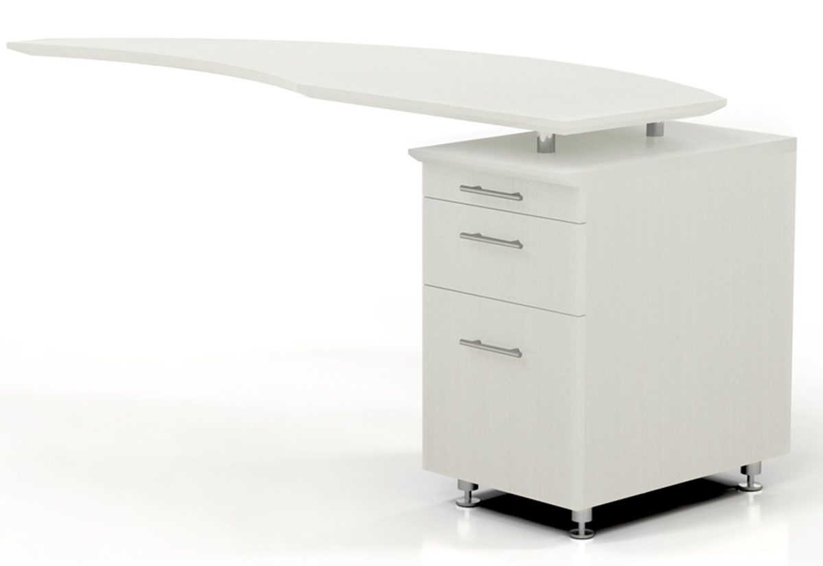 MNRTPRTSS 63 in. Medina Right Curved Desk Return, Pencil-Box-File Pedestal - Textured Sea Salt - 29.5 x 63 x 24 in.
