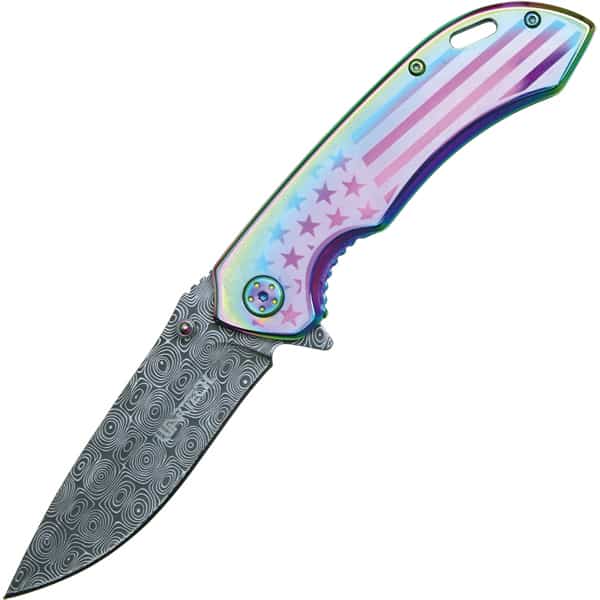 Safety Technology ST-FK-303 Assisted Open Folding Pocket Knife with American Flag Design, Rainbow