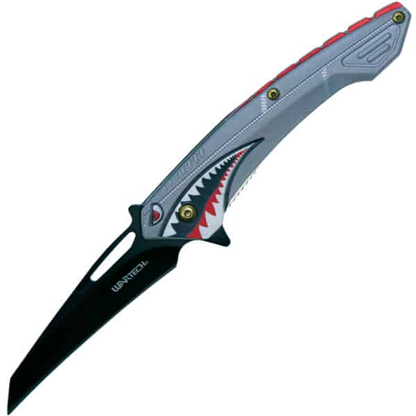 Safety Technology ST-FK-306 Assisted Open Folding Pocket Knife with Flying Shark Design, Gray