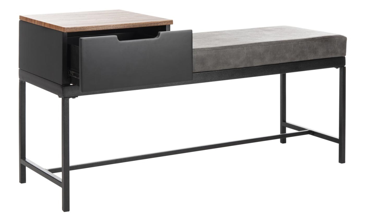 Picture of Safavieh BCH6401D Maruka Bench with Storage&#44; Grey Wash & Dark Green - 24 x 47.3 x 16 in.