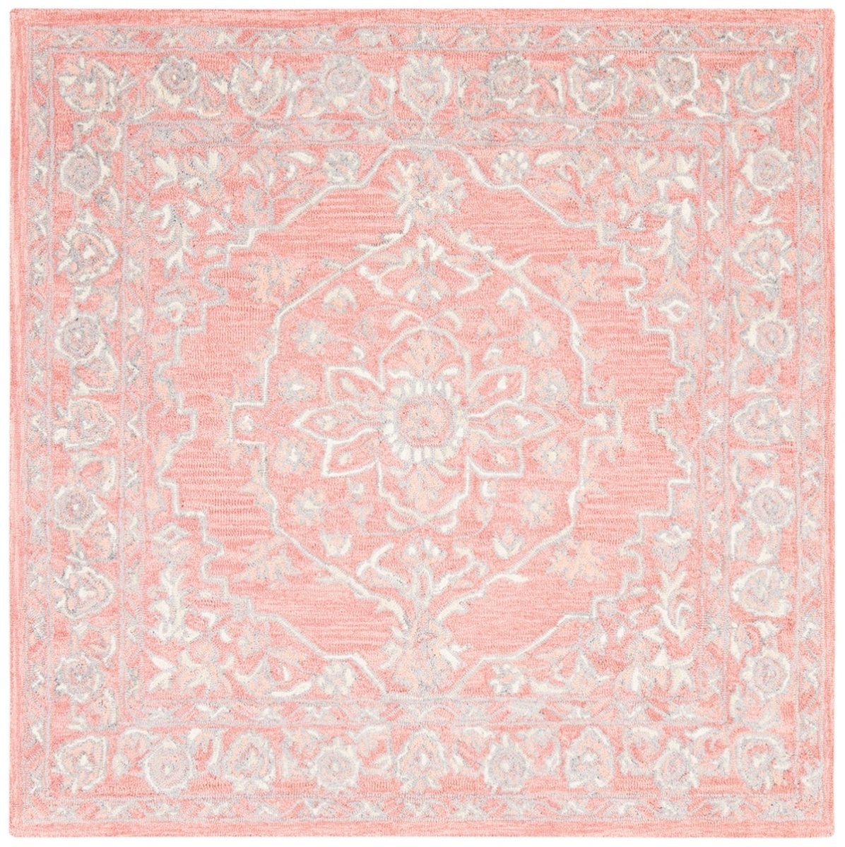 MLP504U-5SQ Micro-Loop Hand Tufted Square Area Rug, Pink & Ivory - 5 x 5 ft -  Safavieh