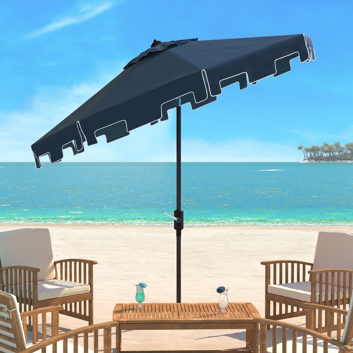 Picture of Safavieh PAT8000L 9 ft. Zimmerman Market Umbrella&#44; Navy & White