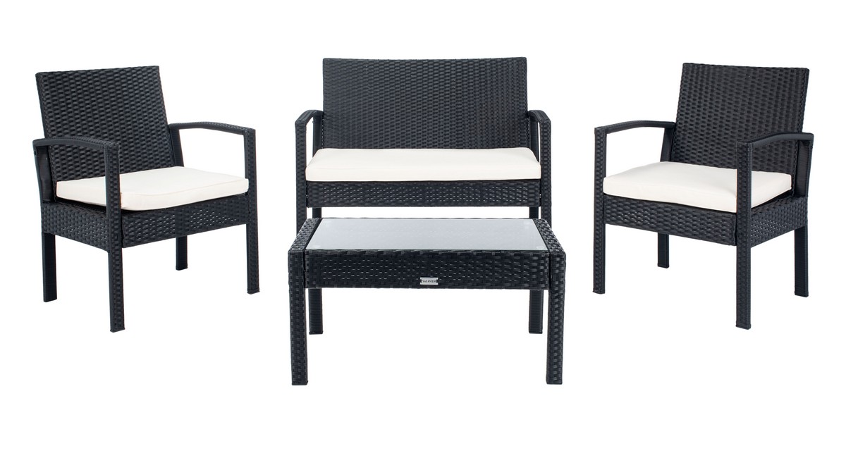 Picture of Safavieh PAT7507A Bassey Living Set&#44; Black Frame & White Cushion