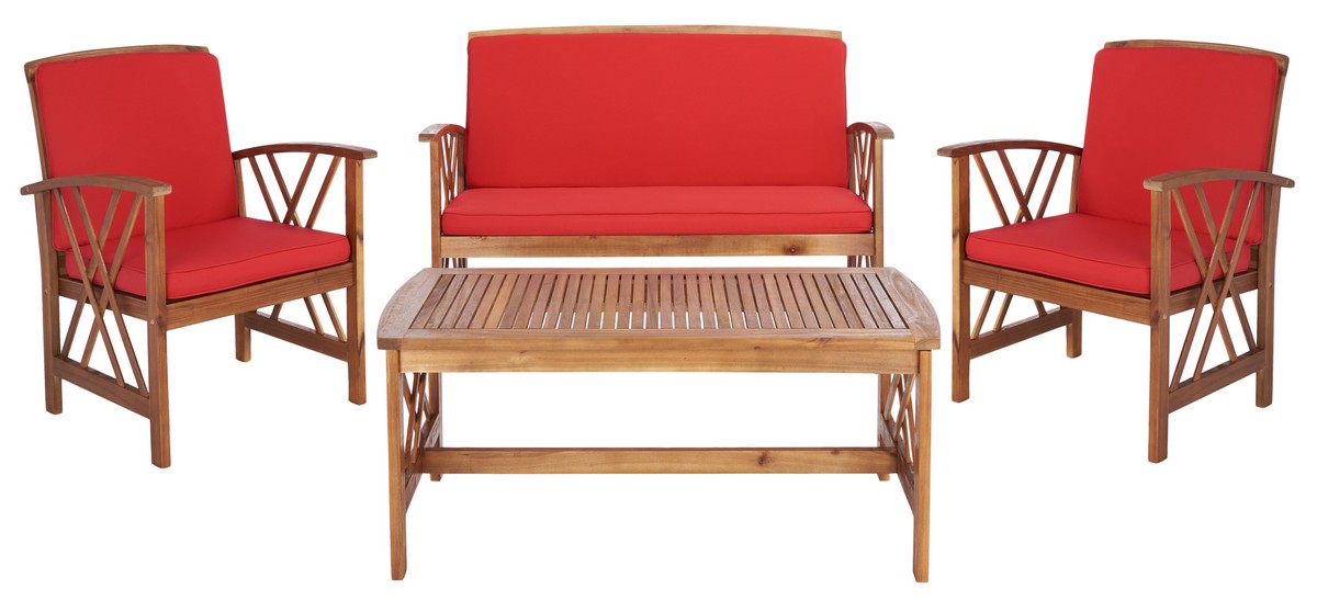 Picture of Safavieh PAT7008R Fontana Outdoor Living Set&#44; Natural & Red - 4 Piece