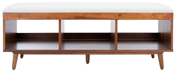 Picture of Safavieh BCH5000A Cricket Open Shelf Bench with Cushion&#44; Cream Linen & Natural Acacia