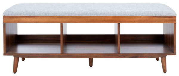 Picture of Safavieh BCH5000B Cricket Open Shelf Bench with Cushion&#44; Grey Linen & Natural Acacia