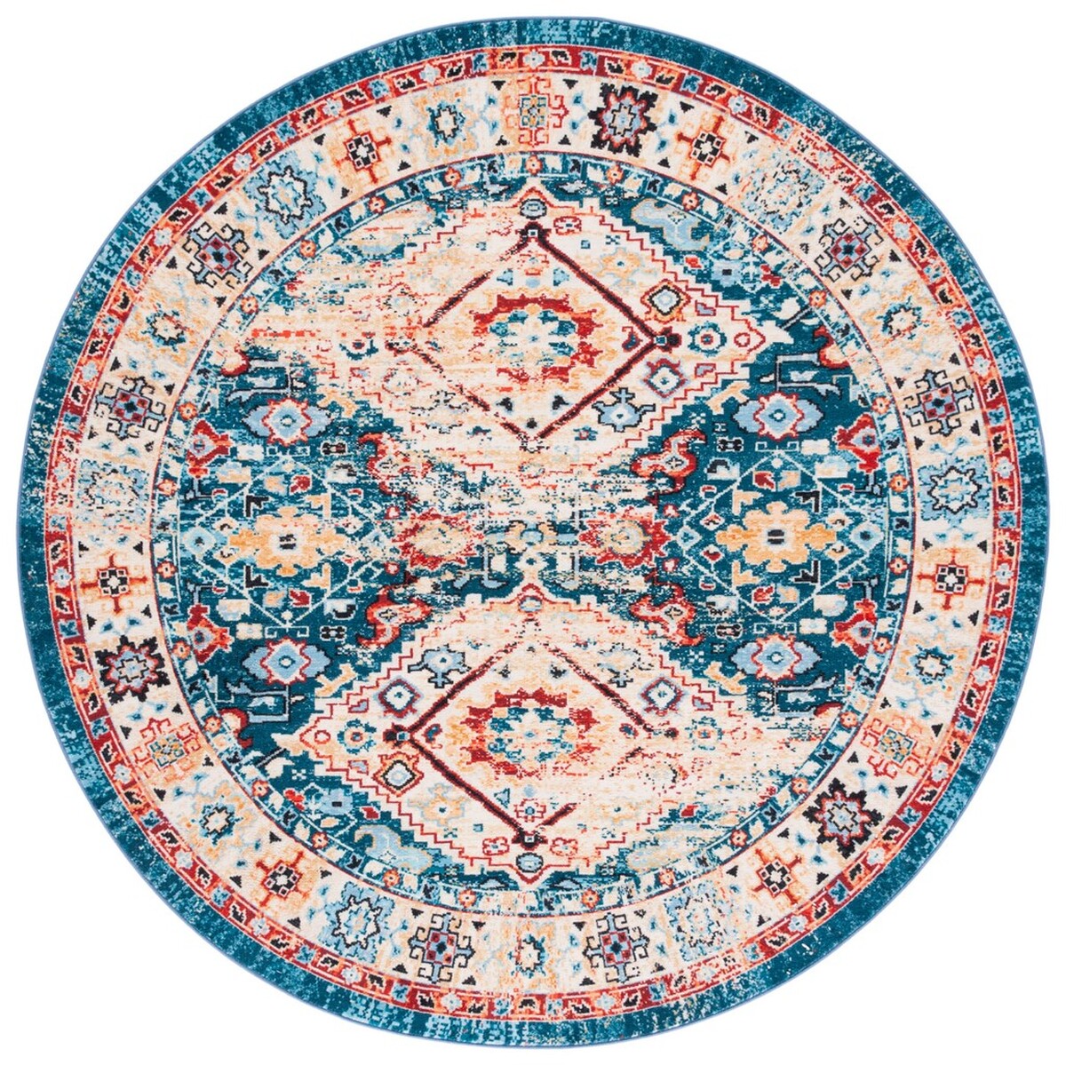 RIV157M-7R 6 ft. 7 in. x 6 ft. 7 in. Riviera 157M Power Loomed Round Area Rug, Blue & Gold -  Safavieh