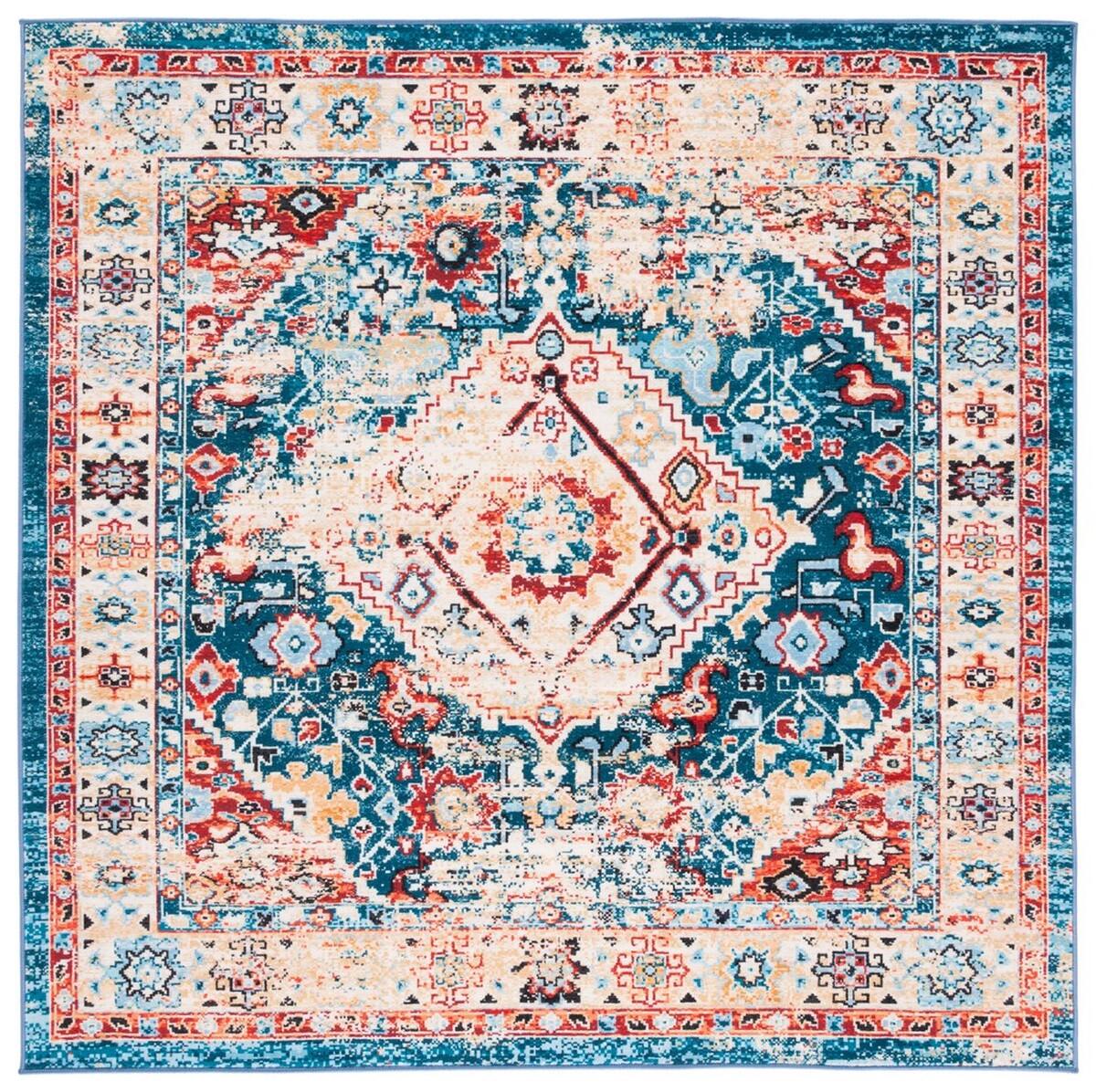 RIV157M-7SQ 6 ft. 7 in. x 6 ft. 7 in. Riviera 157M Power Loomed Square Area Rug, Blue & Gold -  Safavieh