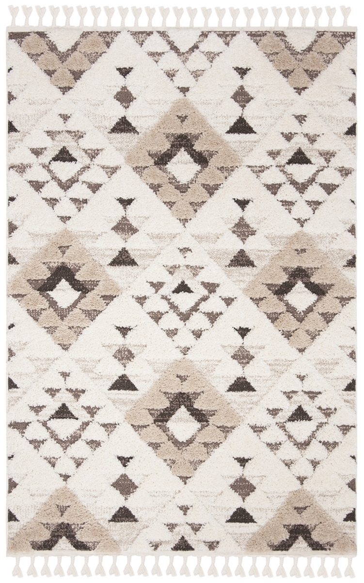 MTS688A-9 9 x 12 ft. Moroccan Tassel Shag Power Loomed Rectangle Area Rug, Ivory & Brown
