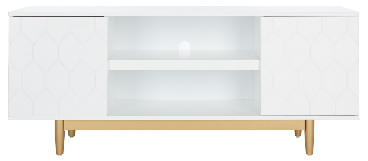 Picture of Safavieh MED5013A Kit 2 Shelf Pattern Media Stand&#44; White & Gold