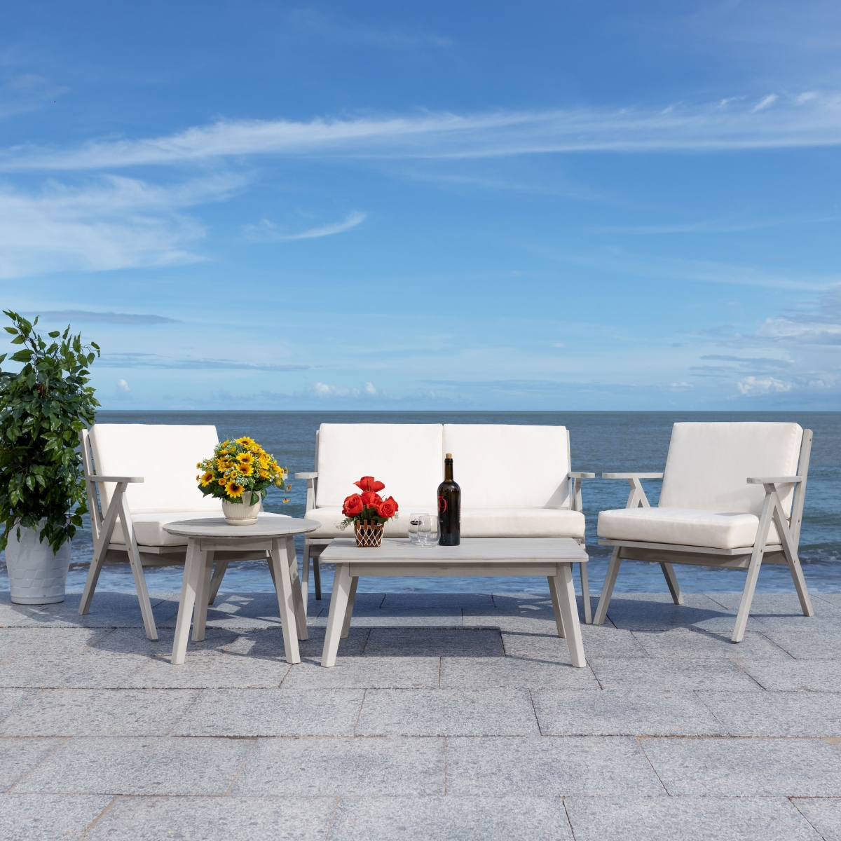 Picture of Safavieh PAT7306B-2BX Dryad 5 Piece Outdoor Living Set&#44; Grey & Beige - Pack of 2