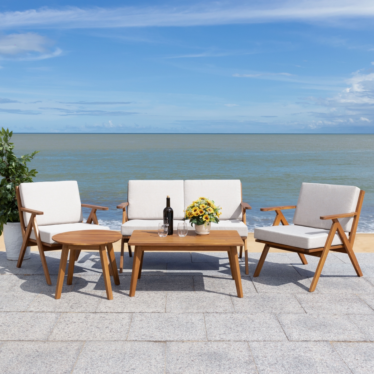Picture of Safavieh PAT7306E-2BX Dryad 5 Piece Outdoor Living Set&#44; Natural & Light Grey - Pack of 2