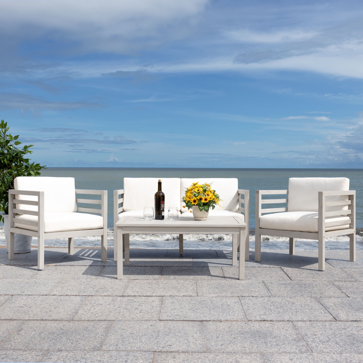 Picture of Safavieh PAT7311B-2BX Kinnell 4 Piece Outdoor Living Set&#44; Grey & Beige - Pack of 2