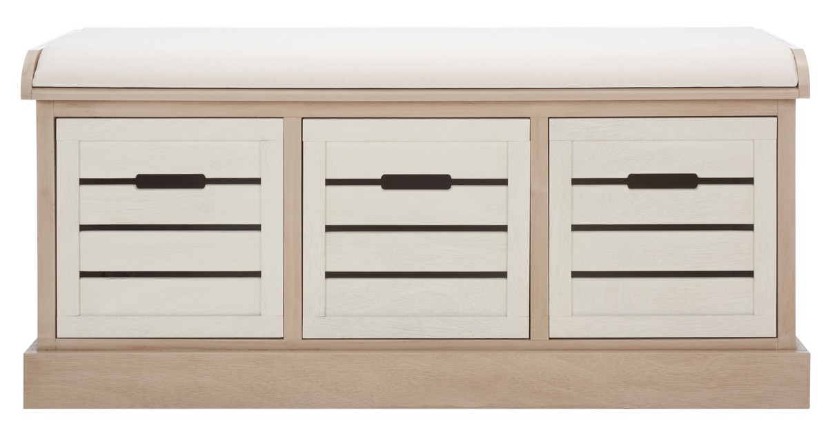 Picture of Safavieh BCH5700B Briar 3 Drawer & Cush Storage Bench&#44; Sand Frame & Distressed White Drawers