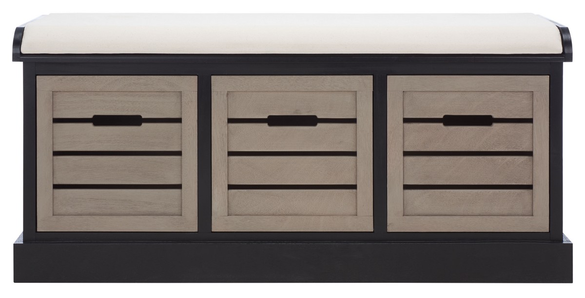 Picture of Safavieh BCH5700E Briar 3 Drawer & Cush Storage Bench&#44; Black Frame & Greige Drawers
