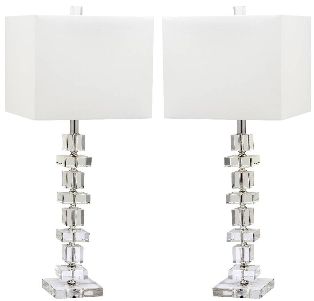 LIT4169A-SET2-U Deco Crystal Table Lamp, Clear & Chrome - Set of 2 -  Safavieh