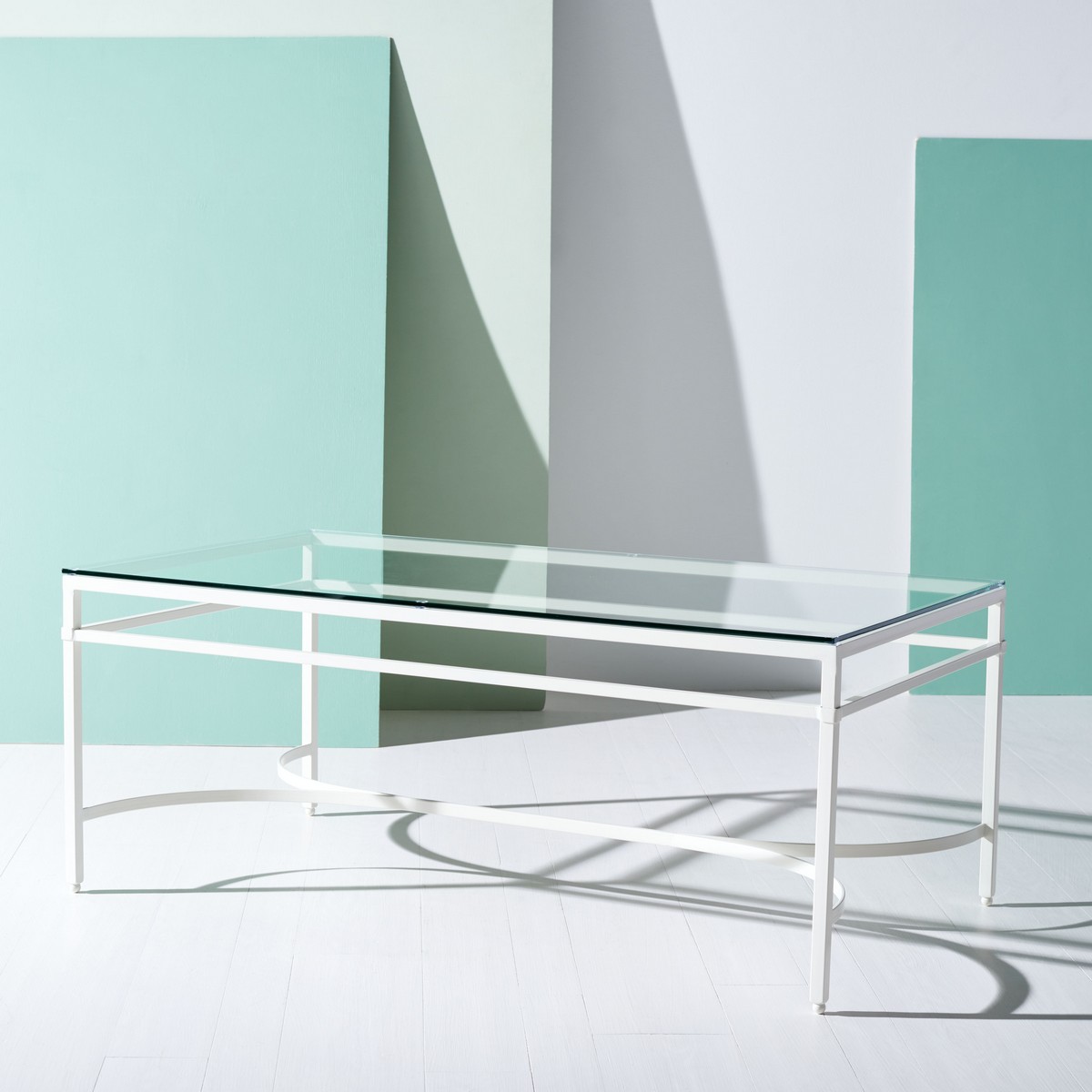 Picture of Safavieh AMH8303D 48.3 x 26.1 x 19.5 in. Abelard Glass Cocktail Table, White