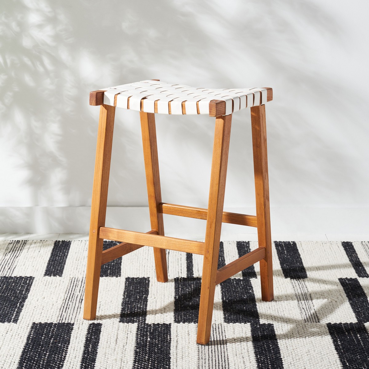Picture of Safavieh BST1012D 20 x 18.5 x 30 in. Abreu Rectangle Barstool with White Leather & Natural Wood