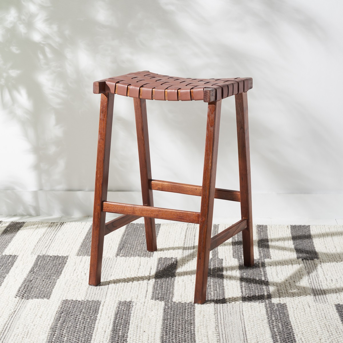 Picture of Safavieh BST1012H 20 x 18.5 x 30 in. Abreu Rectangle Barstool with Cognac Leather & Walnut Wood