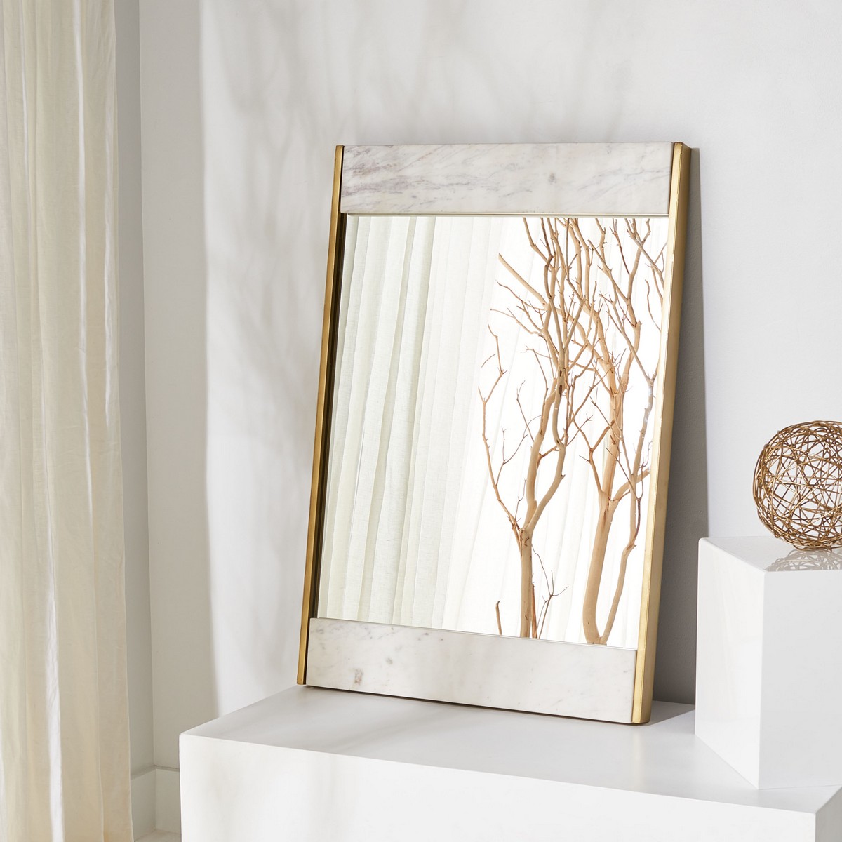 Picture of Safavieh CMI1006A 24 x 2 x 35.75 in. Kandi Faux Marble Mirror&#44; Brass & White