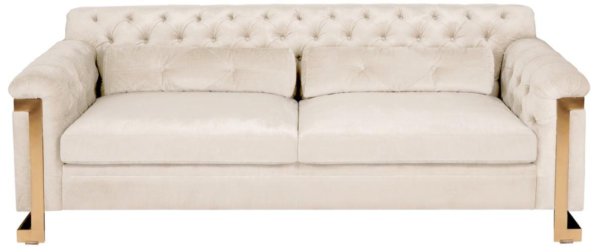 KNT7000C 87 x 34.6 x 31.7 in. Lethbridge Tufted Velvet Sofa, White & Gold -  Safavieh