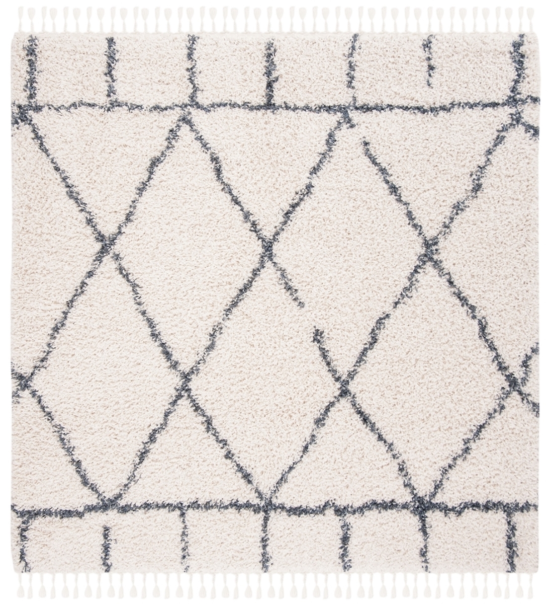 PLX433A-7SQ 7 x 7 ft. Pro Lux Shag & Flokati Power Loomed Square Area Rug, Cream & Blue -  Safavieh