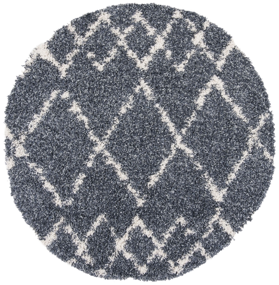 PLX434L-7R 7 x 7 ft. Pro Lux Shag & Flokati Power Loomed Round Area Rug, Cream & Blue -  Safavieh