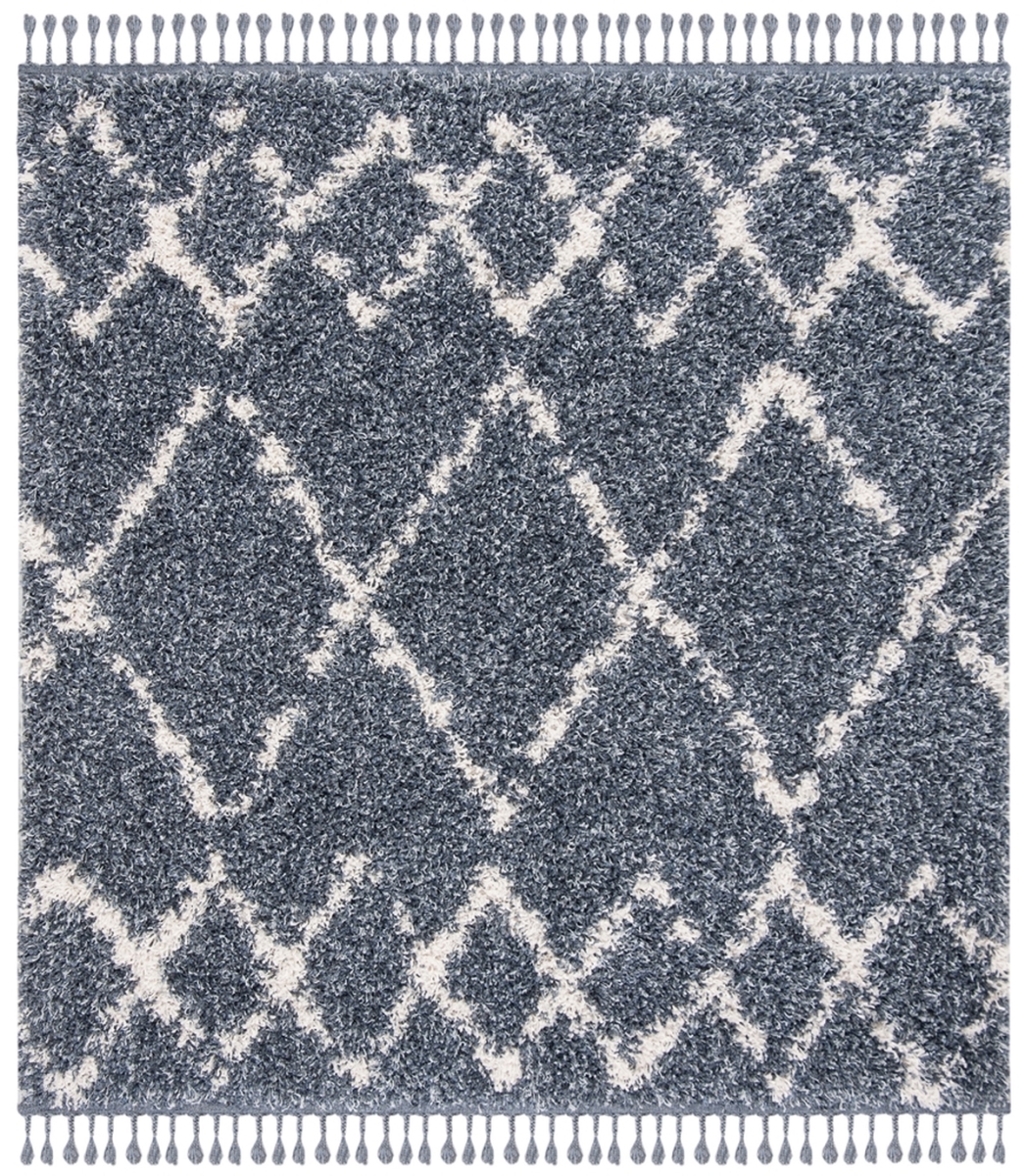 PLX434L-7SQ 7 x 7 ft. Pro Lux Shag & Flokati Power Loomed Square Area Rug, Cream & Blue -  Safavieh