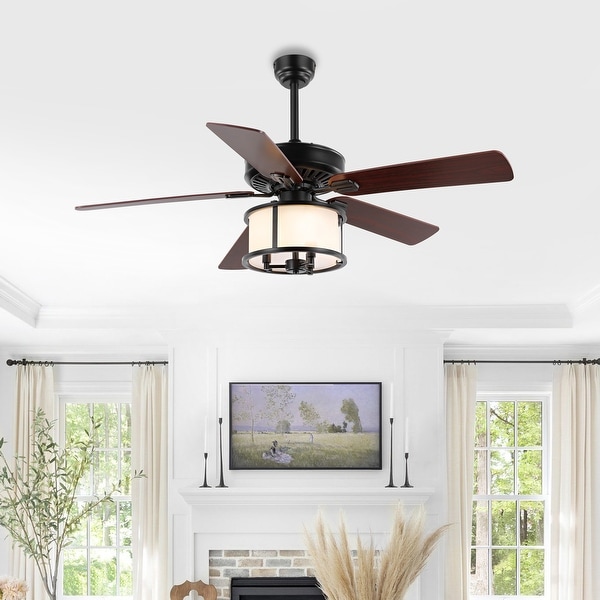 Picture of Safavieh CLF1024A 52 in. 3 Light Kristos Iron Ceiling Fan with Ashwood & Brown Plywood Blades&#44; Black