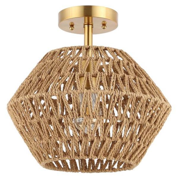 Picture of Safavieh FLU4105A 13.5 in. Raja Paper Rope & Iron Flush Mount&#44; Natural & Gold