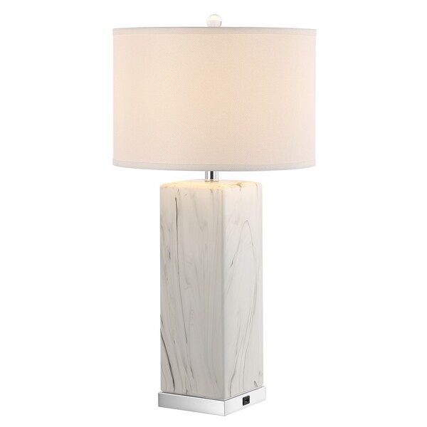LIT4500A-SET2-U 29 in. Olympia Ceramic Table Lamp with USB Port, White & Black - Set of 2 -  Safavieh