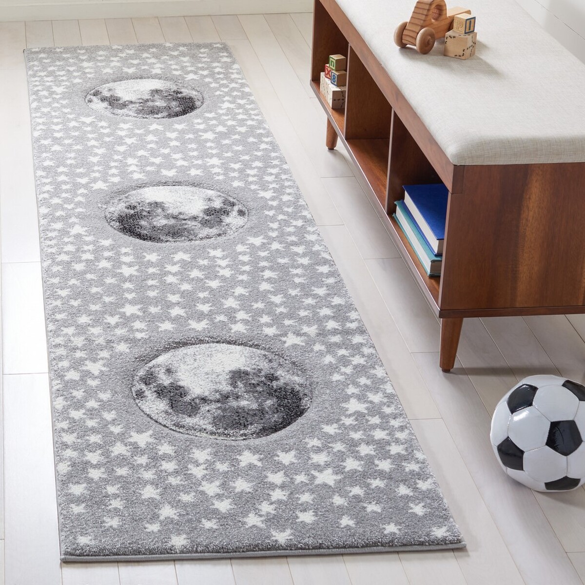 CRK135F-26 2 ft.-3 in. x 6 ft. Carousel Kids Power Loomed Contemporary Runner Rug, Light Grey & White -  Safavieh