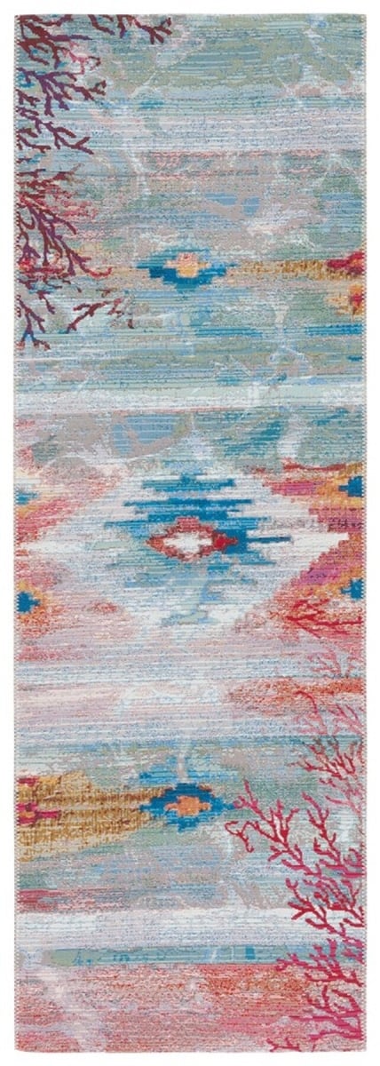 BAR554M-210 2 ft.-8 in. x 10 ft.-5 in. Barbados 500 Power Loomed Coastal Indoor & Outdoor Runner Area Rug, Light Blue & Pink -  Safavieh