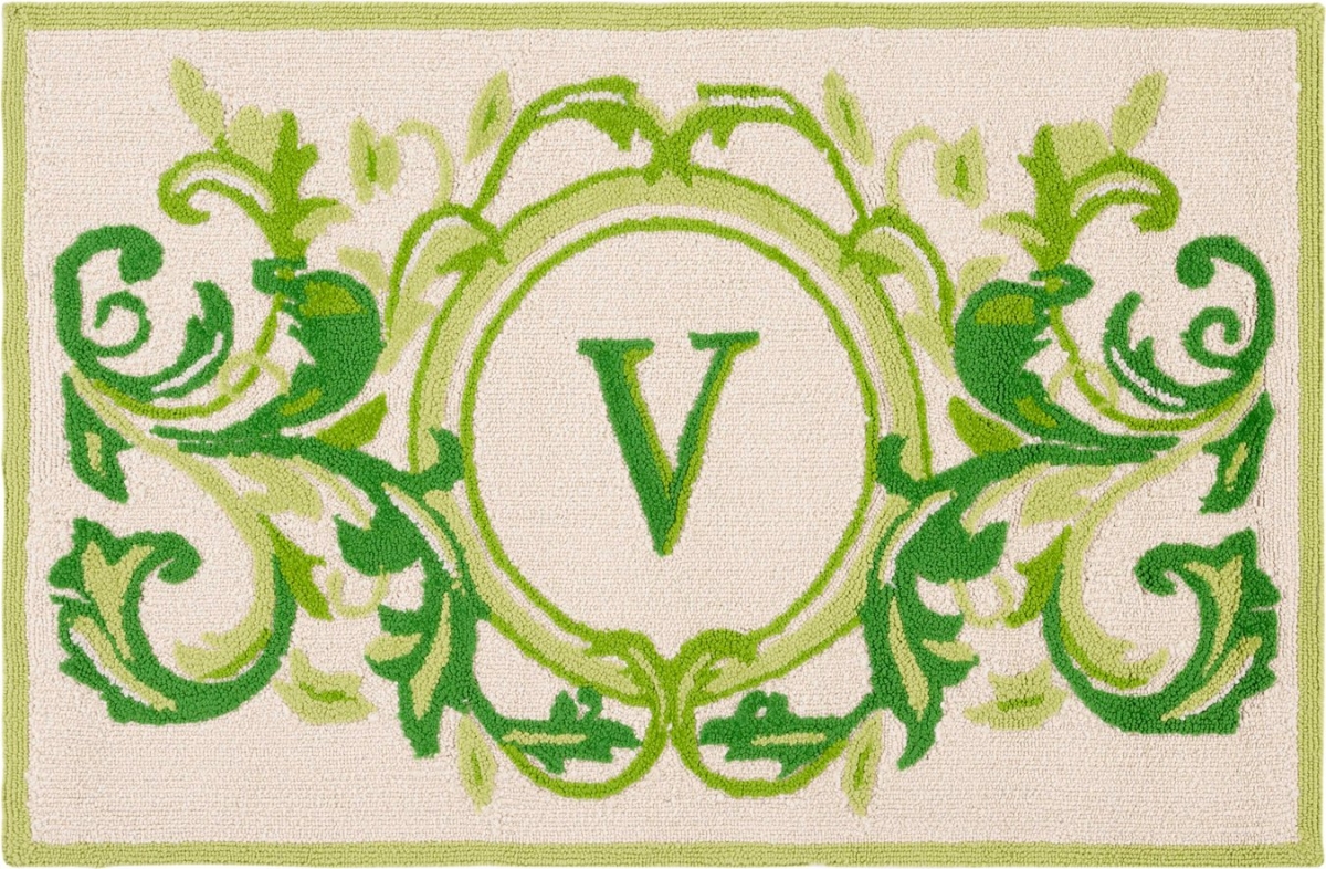 Picture of Safavieh MON262V-24 2 ft. 6 in. x 4 ft. Monogram V Hand Hooked Rectangle Rug&#44; Beige & Green