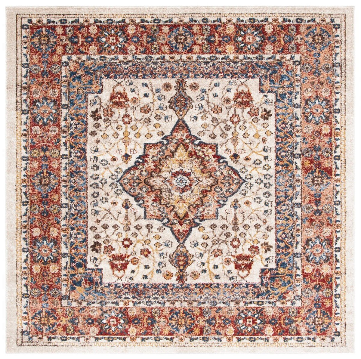 BIJ652A-5SQ 5 x 5 ft. Bijar Traditional Power Loomed Square Area Rug, Ivory & Rust -  Safavieh