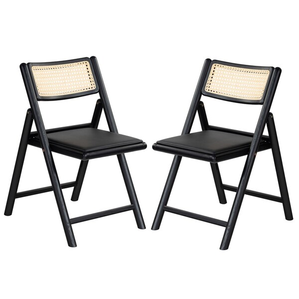 SFV4117A-SET2 31.9 x 19.1 x 24.2 in. Shaylie Upholstered Seat Folding Dining Chair, Black - Set of 2 -  Safavieh