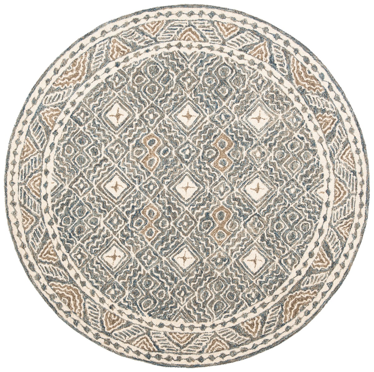 MLP803M-7R 7 x 7 ft. Micro-Loop Collection Modern Round Hand Tufted Rug, Blue & Ivory -  Safavieh