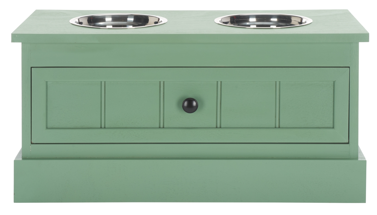 Picture of Safavieh PET5701C 11 x 23.59 x 11.81 in. Boomer Pet Feeder with Drawer&#44; Sage Green