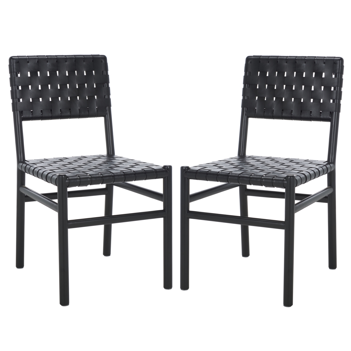 Picture of Safavieh SFV1605A-SET2 22.09 x 17.68 x 33.5 in. Jeremiah Woven Leather Dining Chair&#44; Black - Set of 2