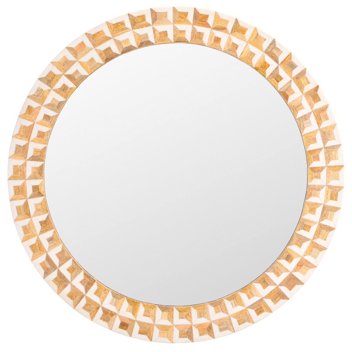 Picture of Safavieh MRR1502A 28.9 x 0.75 x 28.9 in. Aria Resin&#44; Mango Wood & MDF Mirror - Antique Ivory & Natural Brown