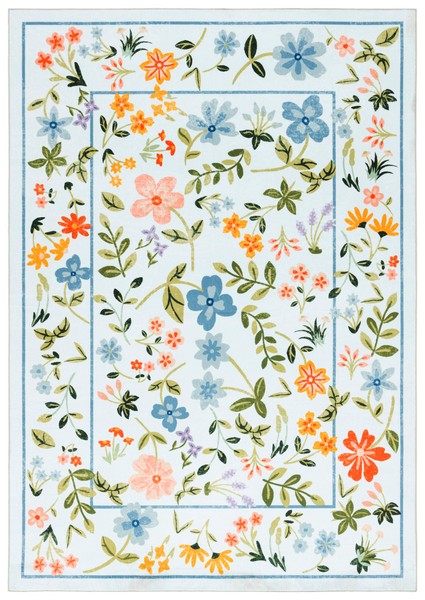 Picture of Safavieh MSRW190K-5 5 x 8 ft. Martha Stewart Washable Country Floral Power Loomed Rectangle Area Rugs&#44; Light Blue & Rust