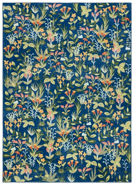 Picture of Safavieh MSRW192N-5 5 x 8 ft. Martha Stewart Washable Country Floral Power Loomed Rectangle Area Rugs&#44; Navy & Gold