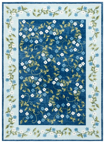 Picture of Safavieh MSRW195M-5 5 x 8 ft. Martha Stewart Washable Country Floral Power Loomed Rectangle Area Rugs&#44; Dark Blue & Light Blue