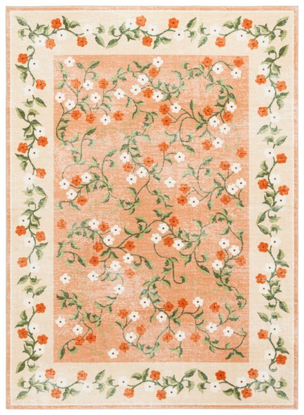 Picture of Safavieh MSRW195Q-8 8 x 10 ft. Martha Stewart Washable Country Floral Power Loomed Rectangle Area Rugs&#44; Rust & Gold
