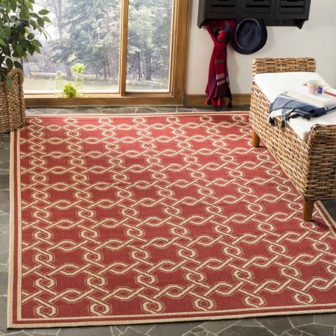 MSR4253-28-5 5 ft.-3 in. x 7 ft.-7 in. Martha Stewart Power Loomed Medium Rectangle Area Rug, Red & Creme -  Safavieh