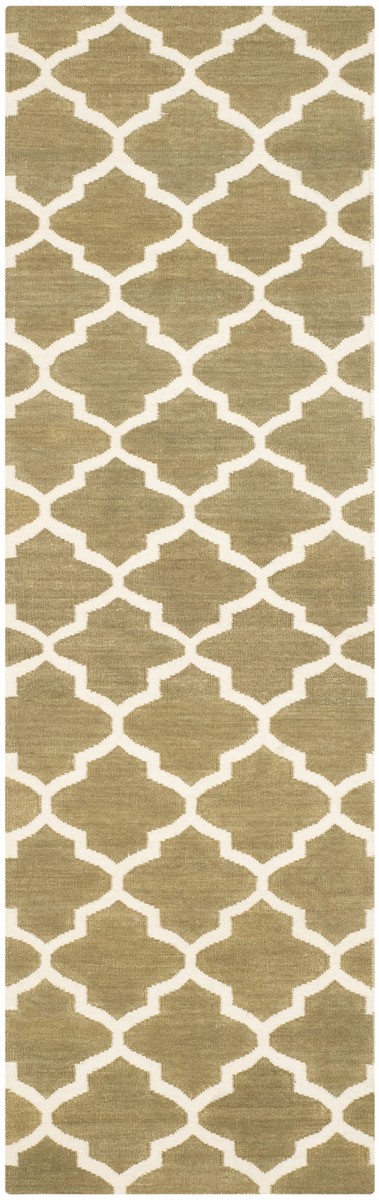 DHU115A-28 Dhurries Hand Woven Flat Weave Runner Rug, Green & Ivory - 2 ft.-6 in. x 8 ft -  Safavieh