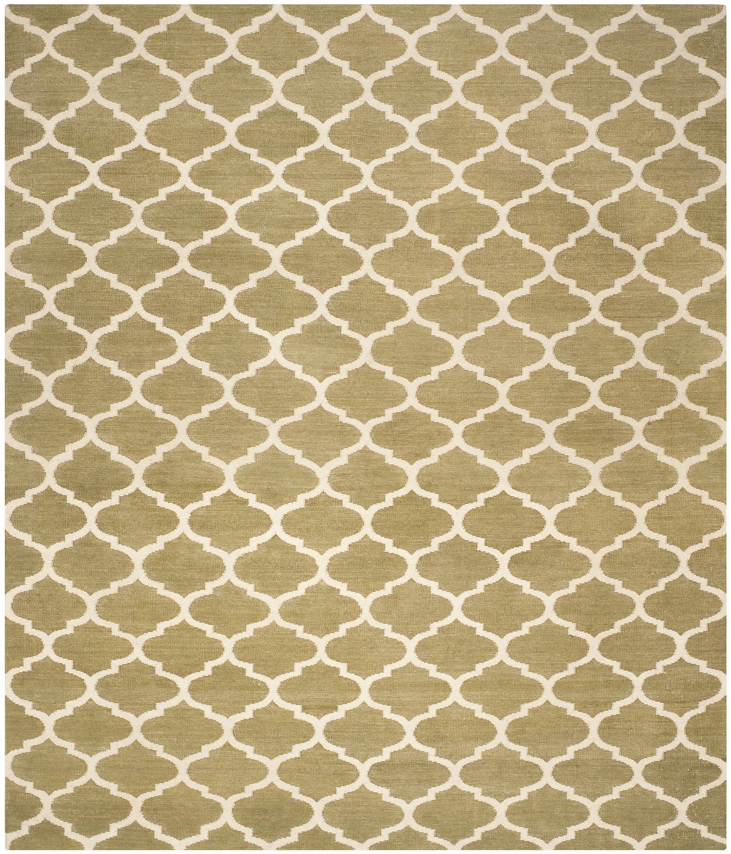 DHU115A-8 Dhurries Hand Woven Flat Weave Rectangle Rug, Green & Ivory - 8 x 10 ft -  Safavieh