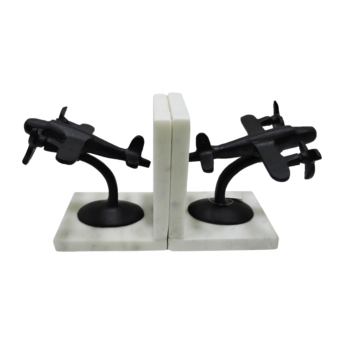 Picture of Sagebrook Home 18934 6 in. Metal Airplane Bookends on Marble&#44; Black & White - Set of 2