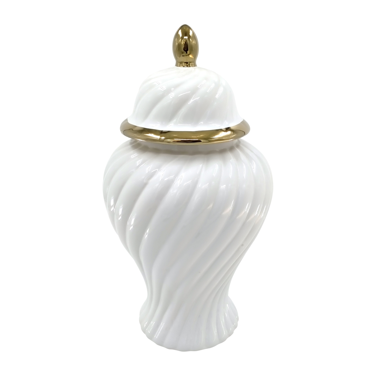 Picture of Sagebrook Home 19044-01 20 in. Ceramic Swirl Temple Jar, White & Gold